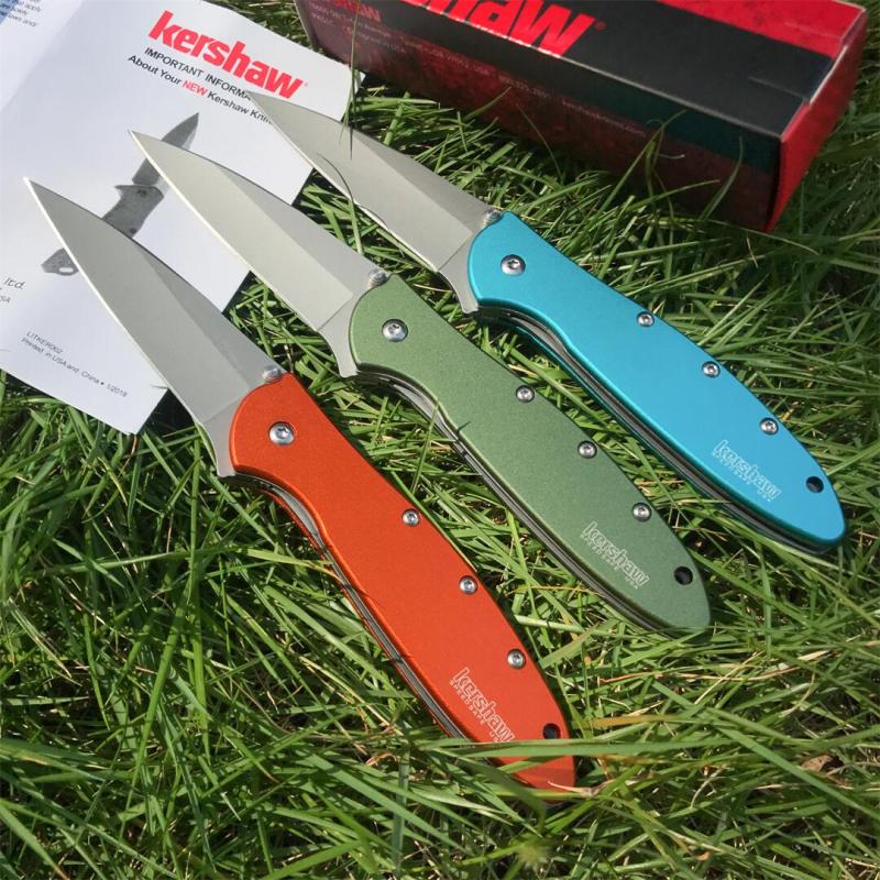 Kershaw 1660OL Ken Onion Leek Assisted Flipper Knife 3" Bead Blast Plain Blade, OD Aluminum Handles, Liner Lock