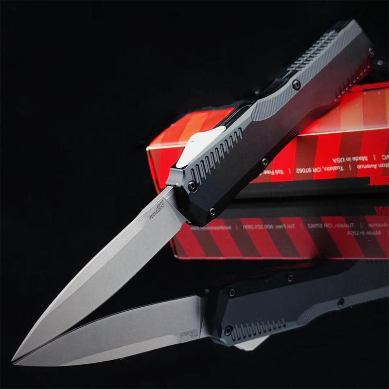 Kershaw 9000 Matt Diskin Livewire OTF AUTO Knife 3.3" CPM-MagnaCut Stonewashed Spear Point Blade, Black Aluminum Handles, Reversible Clip