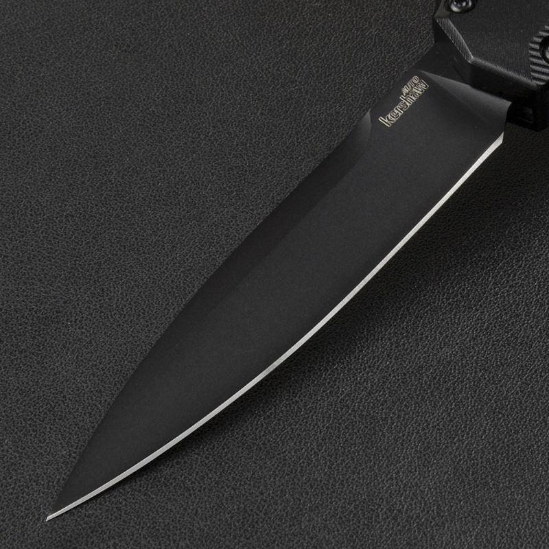 Kershaw 9000 Matt Diskin Livewire OTF AUTO Knife 3.3" CPM-MagnaCut Stonewashed Spear Point Blade, Black Aluminum Handles, Reversible Clip