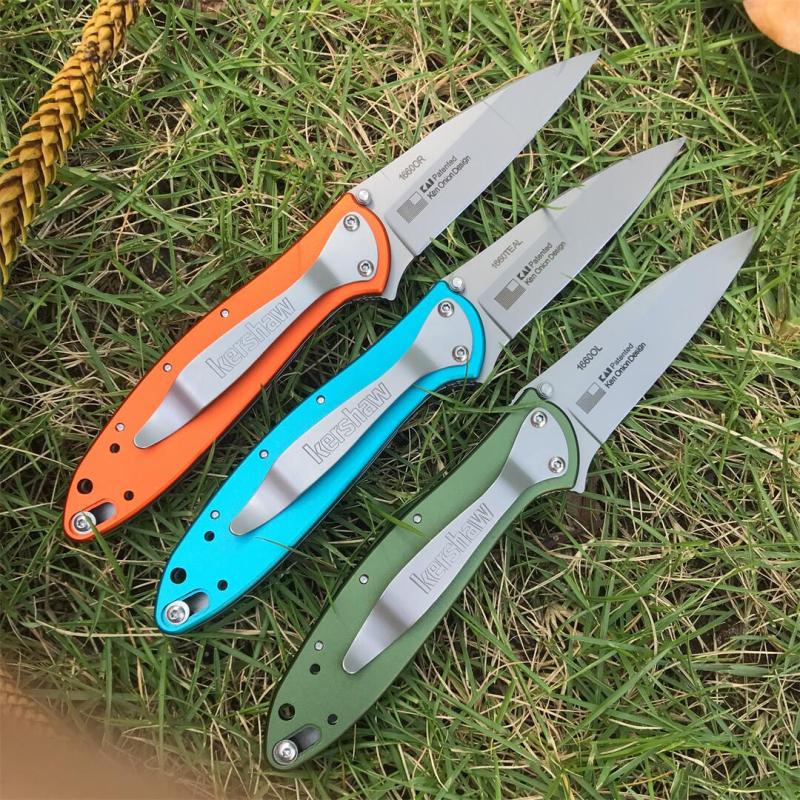 Kershaw 1660OL Ken Onion Leek Assisted Flipper Knife 3" Bead Blast Plain Blade, OD Aluminum Handles, Liner Lock