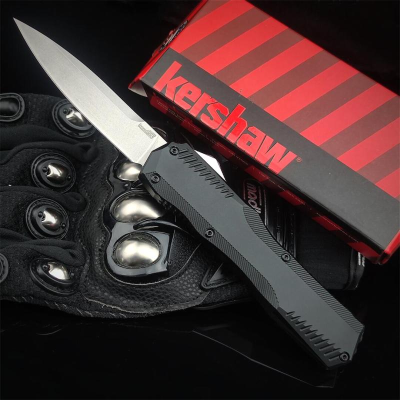 Kershaw 9000 Matt Diskin Livewire OTF AUTO Knife 3.3" CPM-MagnaCut Stonewashed Spear Point Blade, Black Aluminum Handles, Reversible Clip