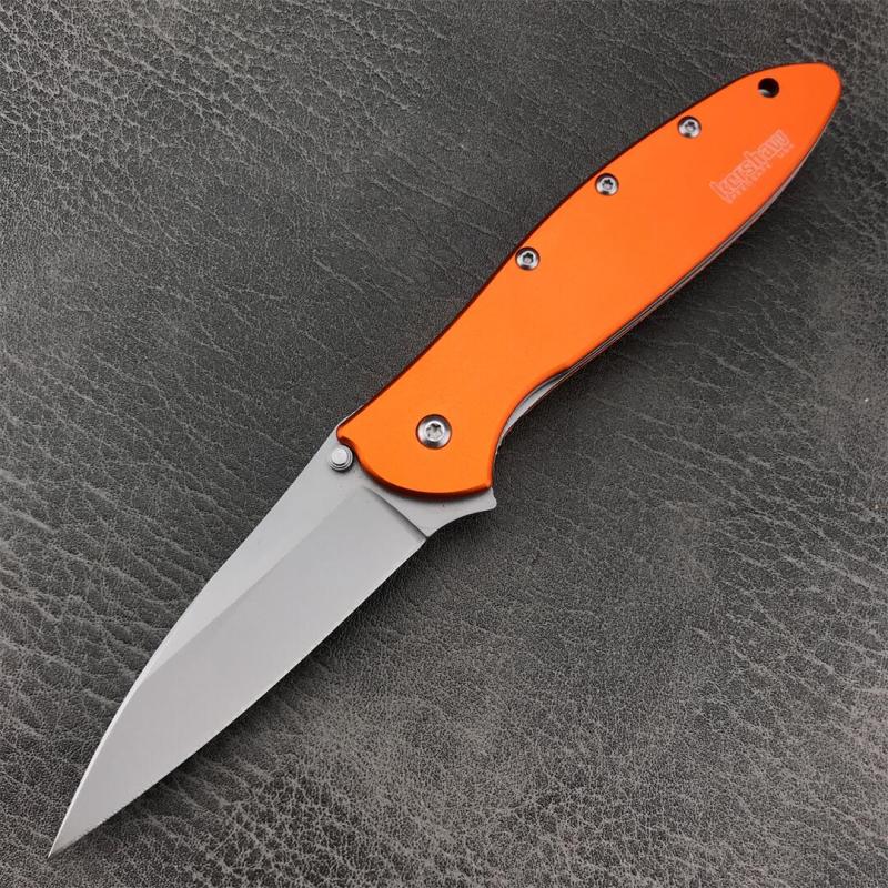 Kershaw 1660OL Ken Onion Leek Assisted Flipper Knife 3" Bead Blast Plain Blade, OD Aluminum Handles, Liner Lock