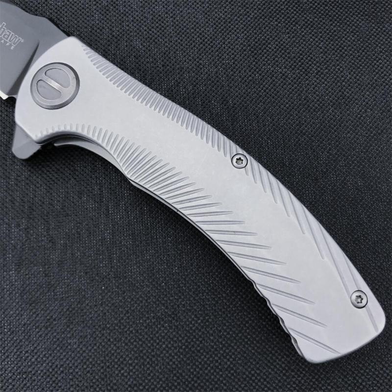 Kershaw 3490 Les George Seguin Assisted Flipper Knife 3.1" Gray PVD Blade, Milled Stainless Steel Handles, Frame Lock