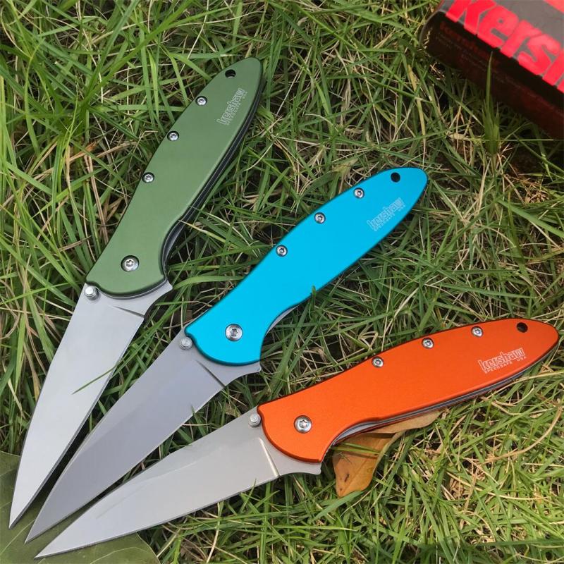 Kershaw 1660OL Ken Onion Leek Assisted Flipper Knife 3" Bead Blast Plain Blade, OD Aluminum Handles, Liner Lock