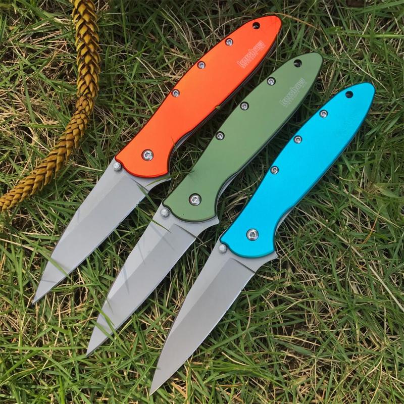 Kershaw 1660OL Ken Onion Leek Assisted Flipper Knife 3" Bead Blast Plain Blade, OD Aluminum Handles, Liner Lock