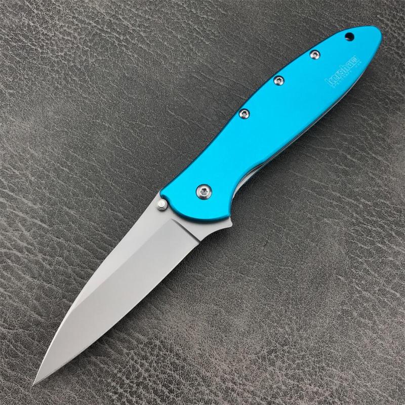 Kershaw 1660OL Ken Onion Leek Assisted Flipper Knife 3" Bead Blast Plain Blade, OD Aluminum Handles, Liner Lock