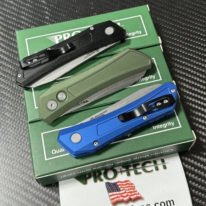 Pro-Tech DS101 AUTO Folding Knife 3.23" CPM-MagnaCut Stonewashed Blade, Black Aluminum Handles