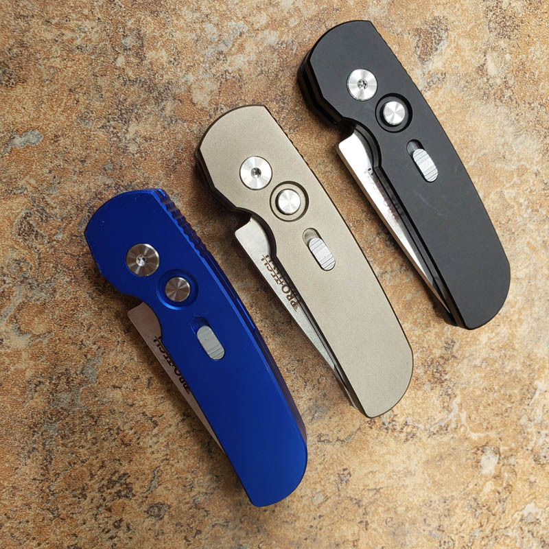 Pro-Tech 2203 AUTO Folding Knife 2.05" 154CM DLC Plain Blade, Aviation Aluminum Handles