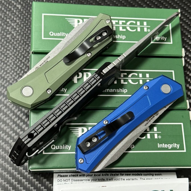 Pro-Tech DS101 AUTO Folding Knife 3.23" CPM-MagnaCut Stonewashed Blade, Black Aluminum Handles
