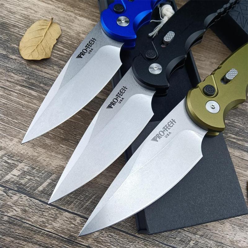 Pro-Tech TR-5 AUTO Folding Knife 3.23" S35VN Stonewashed Plain Blade, Aluminum Handles - T501