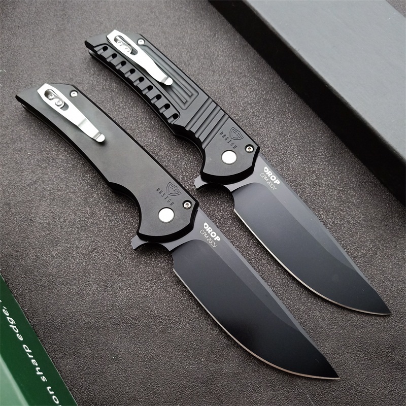 Pro-TechMordax Manual Button Lock Flipper Knife 3.15" CPM-20CV Black DLC Drop Point Blade, Aviation Aluminum Handles