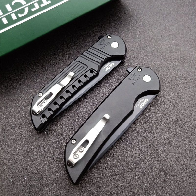 Pro-TechMordax Manual Button Lock Flipper Knife 3.15" CPM-20CV Black DLC Drop Point Blade, Aviation Aluminum Handles