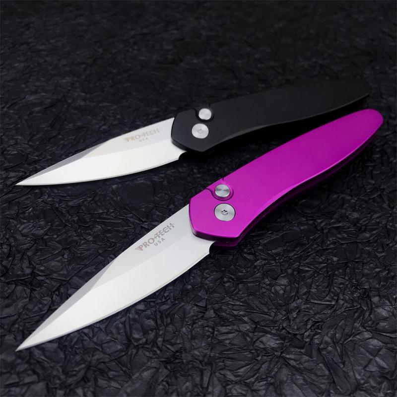 Pro-Tech 3407 Newport AUTO Folding Knife 3" S35VN Black DLC Plain Blade, Aluminum Handles