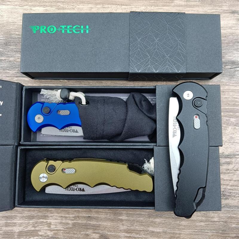 Pro-Tech TR-5 AUTO Folding Knife 3.23" S35VN Stonewashed Plain Blade, Aluminum Handles - T501