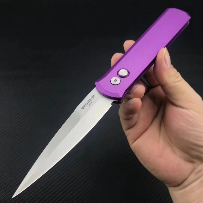 Pro-Tech 920 Godfather AUTO Folding Knife 3.94" Bead Blasted 154-CM Plain Blade, Aluminum Handles - 920-Purple