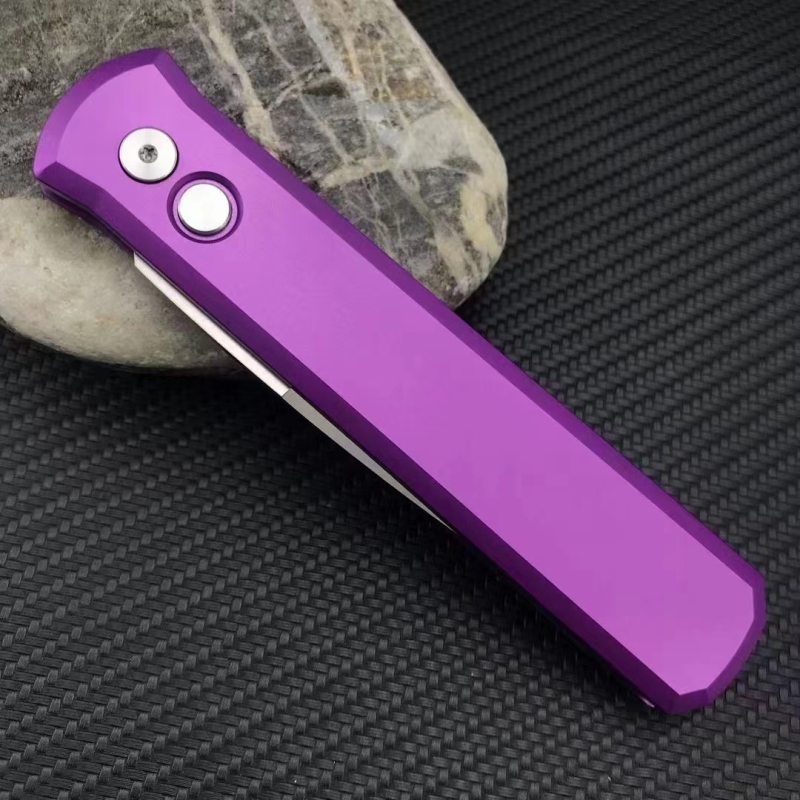 Pro-Tech 920 Godfather AUTO Folding Knife 3.94" Bead Blasted 154-CM Plain Blade, Aluminum Handles - 920-Purple