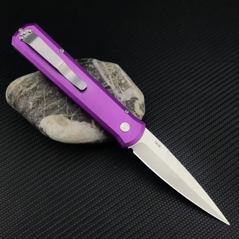 Pro-Tech 920 Godfather AUTO Folding Knife 3.94" Bead Blasted 154-CM Plain Blade, Aluminum Handles - 920-Purple
