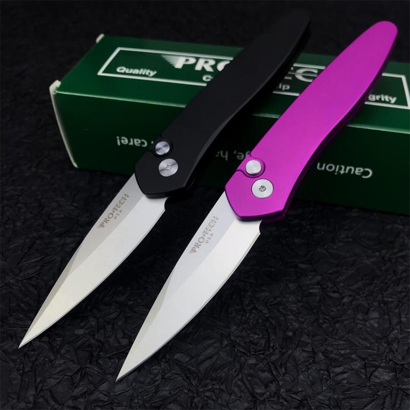 Pro-Tech 3407 Newport AUTO Folding Knife 3" S35VN Black DLC Plain Blade, Aluminum Handles
