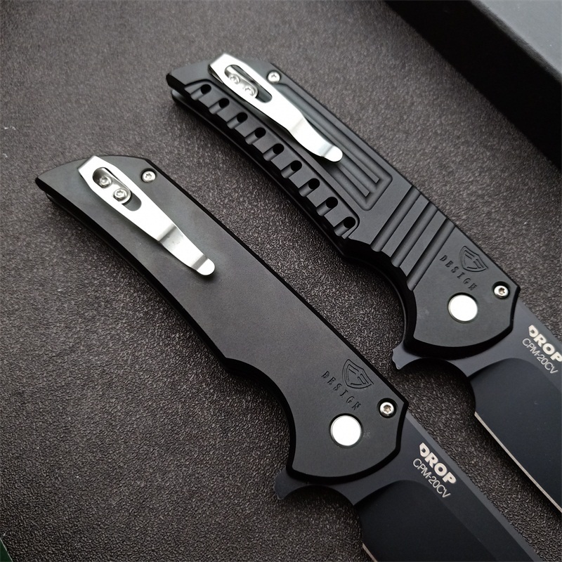Pro-TechMordax Manual Button Lock Flipper Knife 3.15" CPM-20CV Black DLC Drop Point Blade, Aviation Aluminum Handles