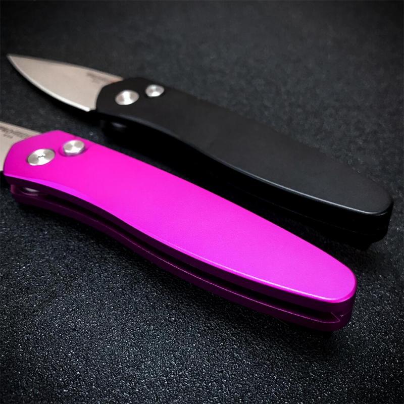 Pro-Tech 3407 Newport AUTO Folding Knife 3" S35VN Black DLC Plain Blade, Aluminum Handles