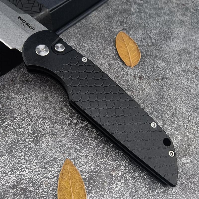 Pro-Tech TR-3 X1 Tactical Response III AUTO Folding Knife 3.375" 154CM Stonewashed Plain Blade, Milled Aluminum Handles - TR-3 X1 SW