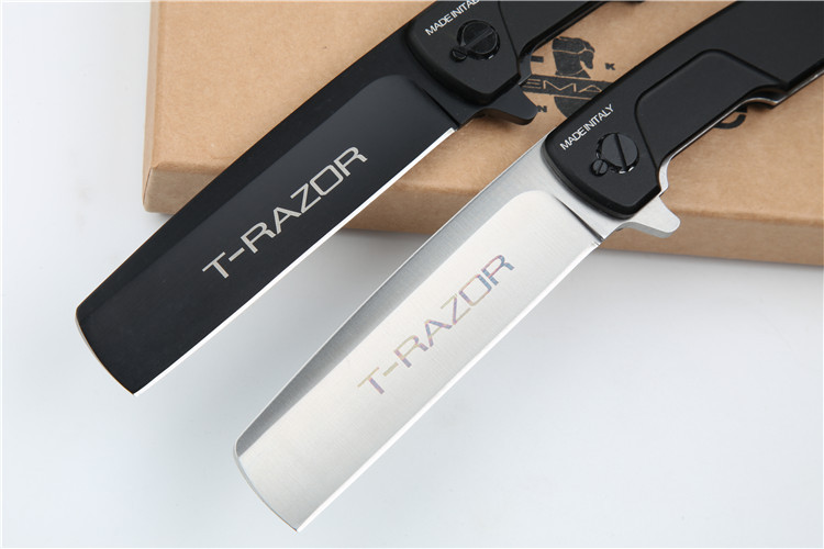 Extrema Ratio T-Razor Folding Knife 3.86" Black Plain N690 Blade, Aluminum Alloy Handles, Liner Lock