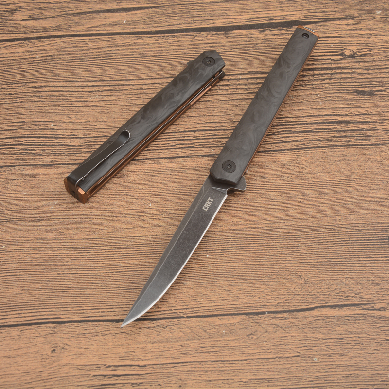 CRKT 7096YGK Richard Rogers CEO Knife 3.15" D2 Black Stonewashed Plain Folding Blade, Carbon Fiber Handles