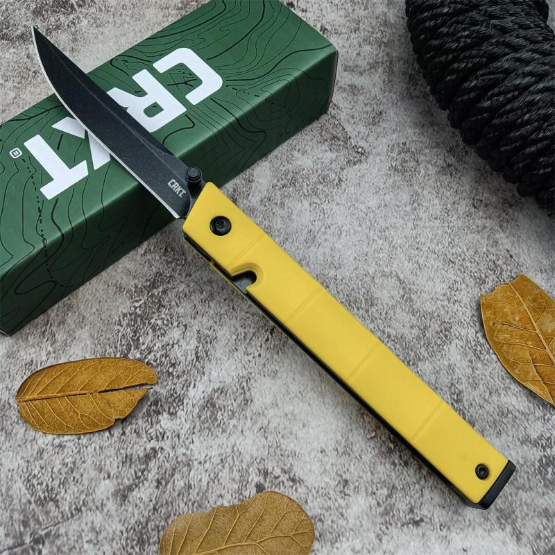 CRKT 7096 Yellow Knives Rogers CEO Gentleman's Folding Knife 3.15" D2 Satin Plain Blade, Red G10 Handles
