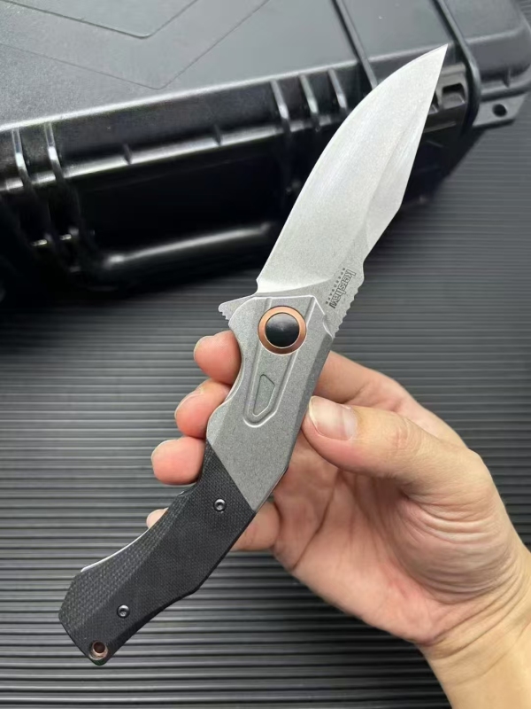 Kershaw 2075 Knife Payout Assisted Flipper Knives 3.5" Stonewashed D2 Clip Point Blade, Black G10 Handle with Stainless Steel Bolster
