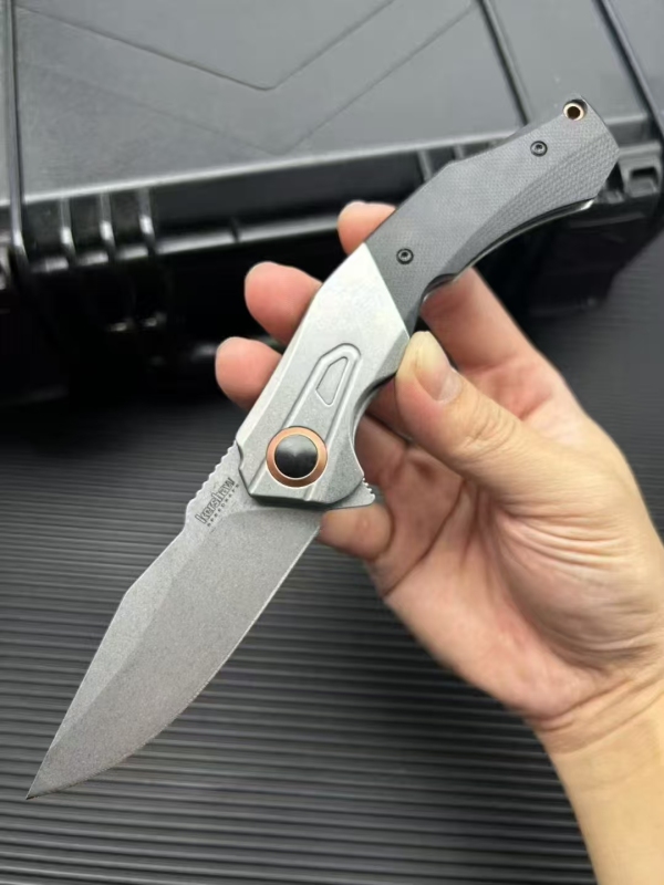 Kershaw 2075 Knife Payout Assisted Flipper Knives 3.5" Stonewashed D2 Clip Point Blade, Black G10 Handle with Stainless Steel Bolster