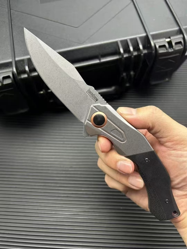 Kershaw 2075 Knife Payout Assisted Flipper Knives 3.5" Stonewashed D2 Clip Point Blade, Black G10 Handle with Stainless Steel Bolster