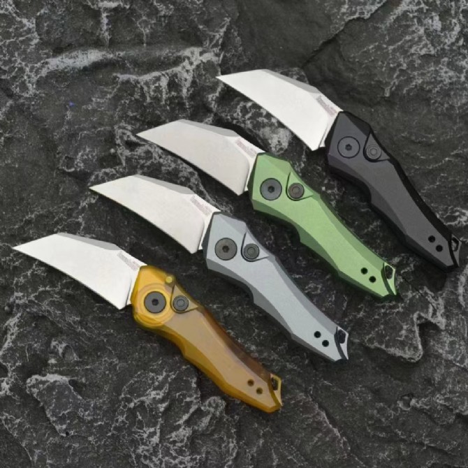 Kershaw 7350 Launch 10 Knives AUTO Folding Knife 1.9" Stonewashed CPM-154 Hawkbill Blade, Dark Gray Anodized Aluminum Handles