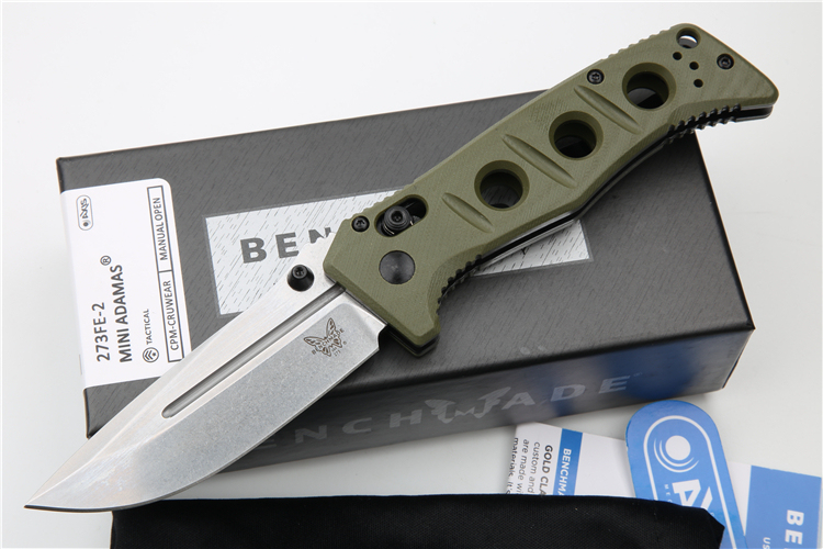 Benchmade 273FE-2 Knives MINI ADAMAS Folding Knife 3.26" CPM-MagnaCut Satin Plain Blade, G10 Handles