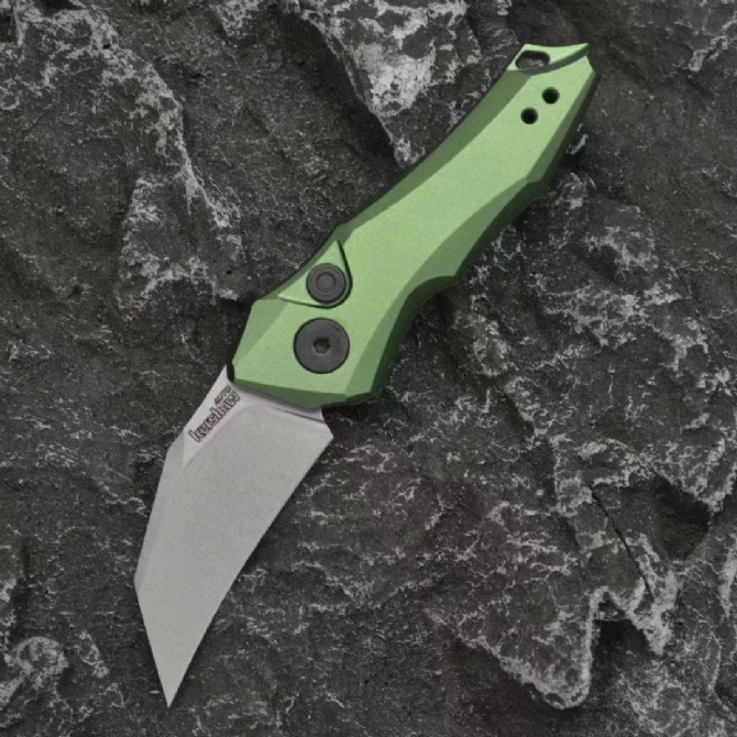 Kershaw 7350 Launch 10 Knives AUTO Folding Knife 1.9" Stonewashed CPM-154 Hawkbill Blade, Dark Gray Anodized Aluminum Handles
