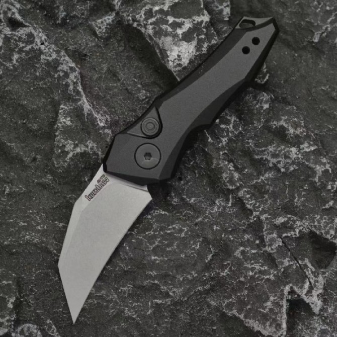 Kershaw 7350 Launch 10 Knives AUTO Folding Knife 1.9" Stonewashed CPM-154 Hawkbill Blade, Dark Gray Anodized Aluminum Handles