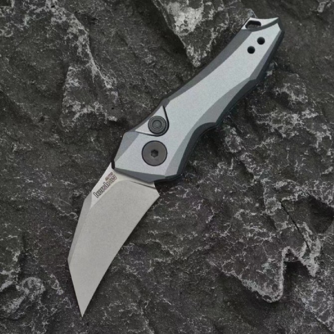 Kershaw 7350 Launch 10 Knives AUTO Folding Knife 1.9" Stonewashed CPM-154 Hawkbill Blade, Dark Gray Anodized Aluminum Handles