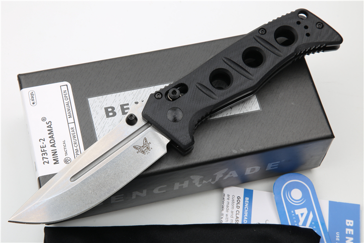 Benchmade 273FE-2 Knives MINI ADAMAS Folding Knife 3.26" CPM-MagnaCut Satin Plain Blade, G10 Handles