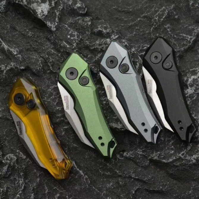 Kershaw 7350 Launch 10 Knives AUTO Folding Knife 1.9" Stonewashed CPM-154 Hawkbill Blade, Dark Gray Anodized Aluminum Handles
