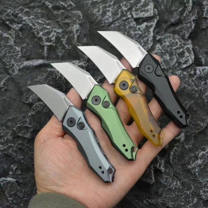 Kershaw 7350 Launch 10 Knives AUTO Folding Knife 1.9" Stonewashed CPM-154 Hawkbill Blade, Dark Gray Anodized Aluminum Handles