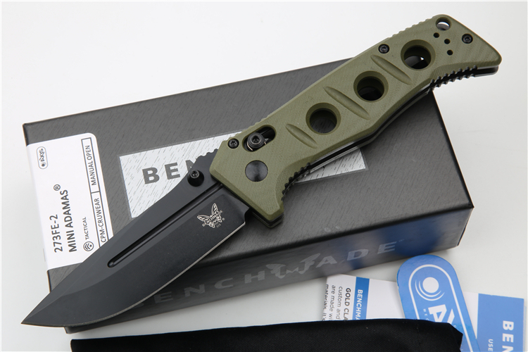 Benchmade 273FE-2 Knives MINI ADAMAS Folding Knife 3.26" CPM-MagnaCut Satin Plain Blade, G10 Handles