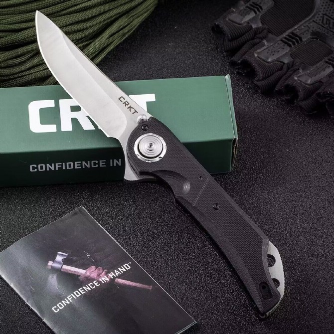 CRKT 5401 Knives Seismic Flipper Knife 4.02" D2 Blade, Black G10 Handles, Deadbolt Lock