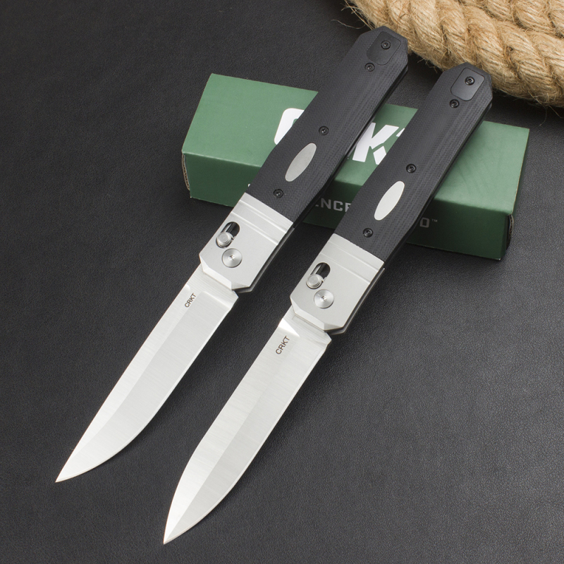 CRKT K560KXP Knives Crossbar Lock Folding Knife 3.86" CPM-MagnaCut Stonewashed Spear Point Blade, Black G10 Handles with Steel Bolsters