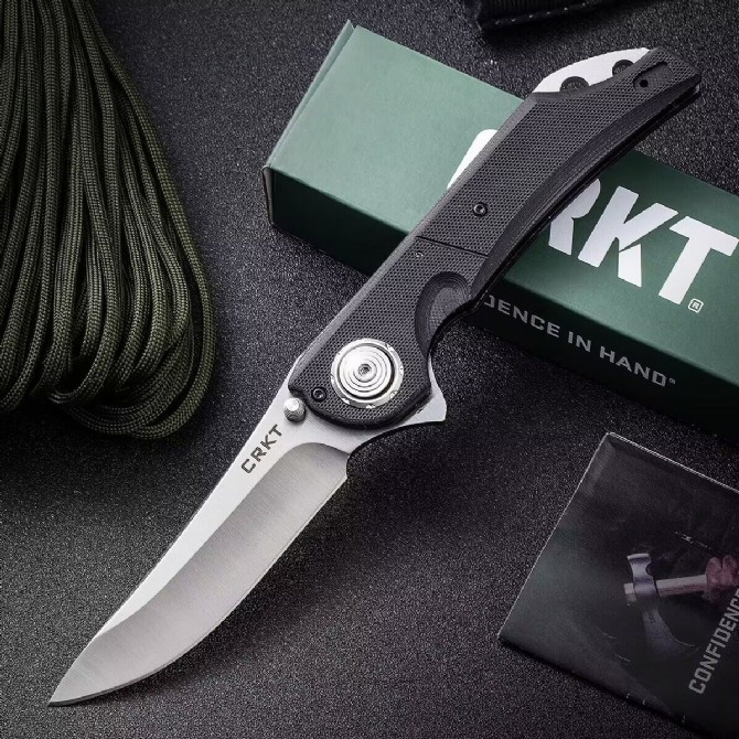 CRKT 5401 Knives Seismic Flipper Knife 4.02" D2 Blade, Black G10 Handles, Deadbolt Lock