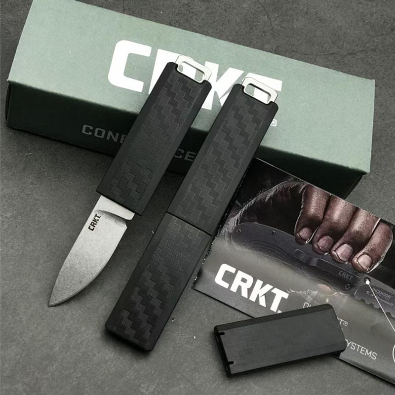 CRKT 2425 Knives TJ Scribe Pocket Fixed Blade Knife 1.57" Stonewashed Drop Point, Nylon Handles