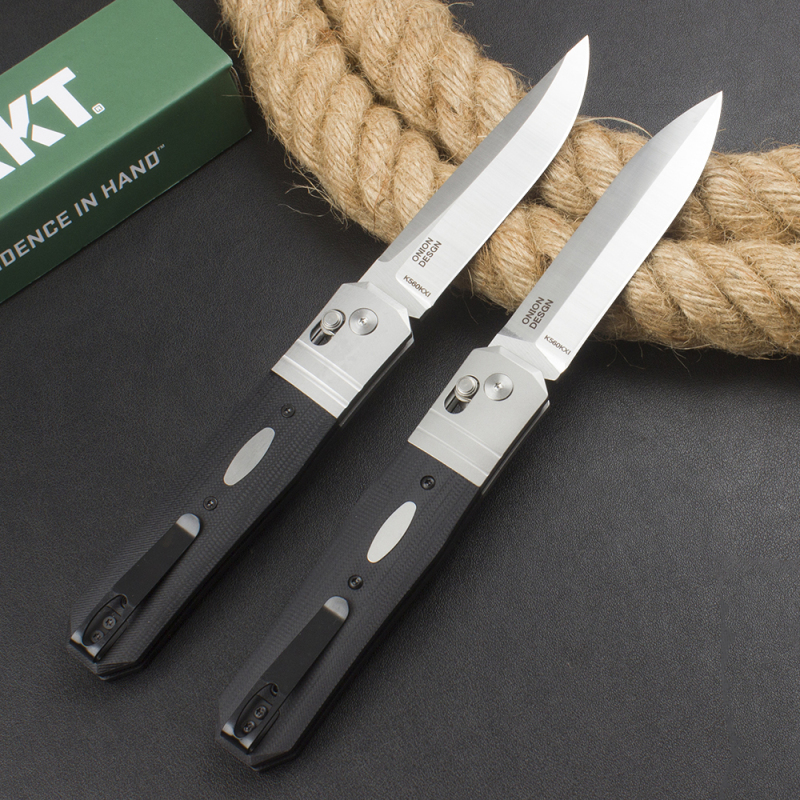 CRKT K560KXP Knives Crossbar Lock Folding Knife 3.86" CPM-MagnaCut Stonewashed Spear Point Blade, Black G10 Handles with Steel Bolsters
