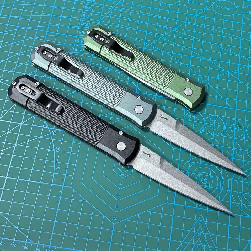 Pro-Tech 924 Knives Godfather AUTO Folding Knife 3.94" 154CM Bead Blasted Plain Blade, Jigged Aluminum Handles