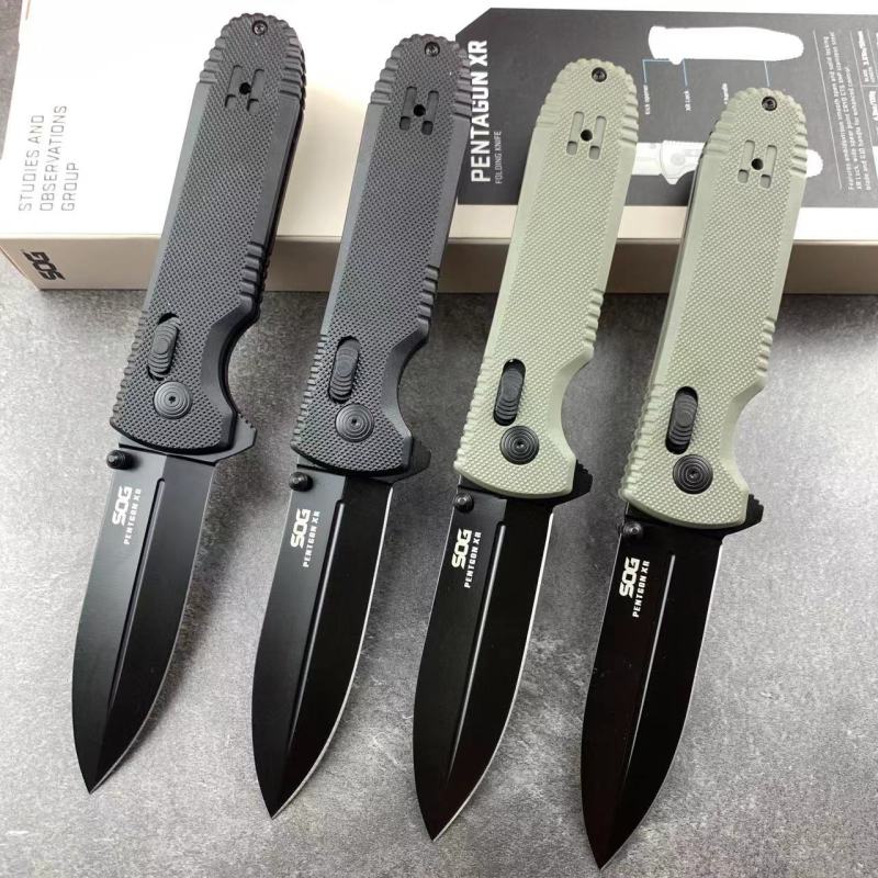 SOG 3Models Pentagon XR LTE Flipper Knife 3.5" CTS-XHP Plain Blade, Black G10 Handles - XR Lock