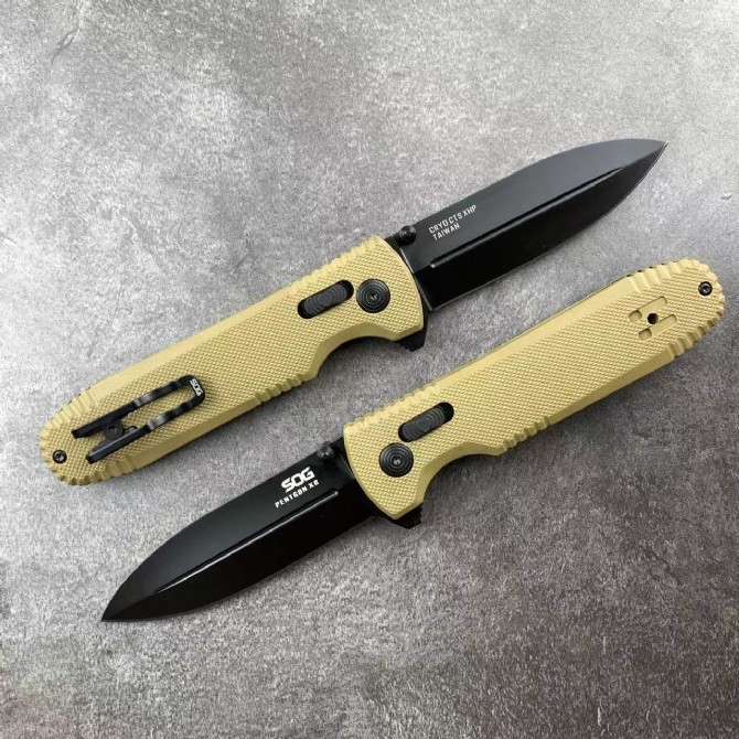 SOG 3Models Pentagon XR LTE Flipper Knife 3.5" CTS-XHP Plain Blade, Black G10 Handles - XR Lock