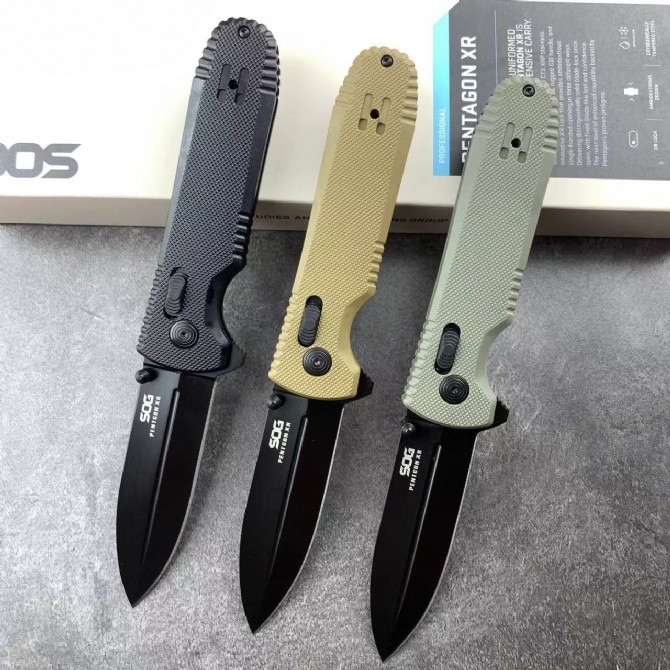 SOG 3Models Pentagon XR LTE Flipper Knife 3.5" CTS-XHP Plain Blade, Black G10 Handles - XR Lock