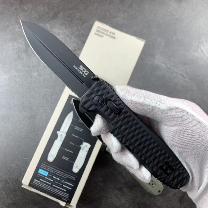 SOG 3Models Pentagon XR LTE Flipper Knife 3.5" CTS-XHP Plain Blade, Black G10 Handles - XR Lock